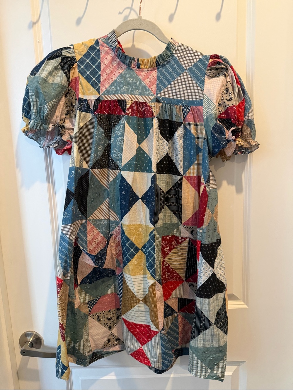 Doen Patchwork Mini Dress in Blue, Red, Yellow and Green